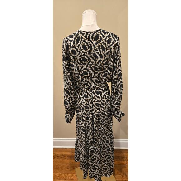 Isabel Marant Black Silk Printed Midi Silk Chain Link Print Wrap Dress Size 42 - Picture 5 of 10